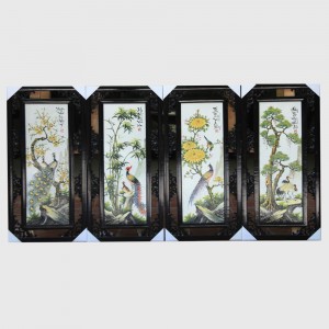 Tranh tứ quý Tùng Cúc Trúc Mai S3 vẽ tay các loài chim quý 87x43cm