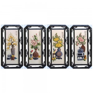 Tranh tứ quý vẽ cổ đồ đắp nổi men màu 100x50cm