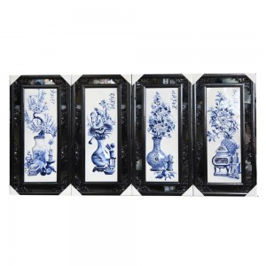 Tranh tứ quý vẽ cổ đồ đắp nổi men lam 50x100cm