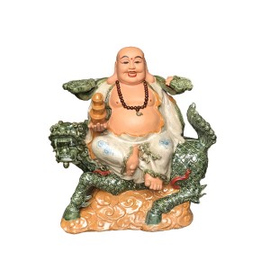 Tượng Di Lặc Ngồi Kỳ Lân men rạn màu Xanh ngọc cao 70cm