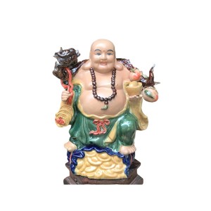 Tượng sứ Di Lặc men màu ghánh tiền hào cao 50cm