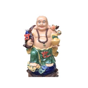 Tượng sứ Di Lặc men màu ghánh hồ lô đào cao 52cm