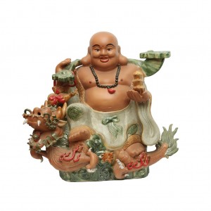 Tượng sứ Di lặc men rạn cưỡi Rồng cao 70cm