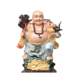 Tượng sứ Di Lặc men rạn ghánh tiền đào cao 50cm