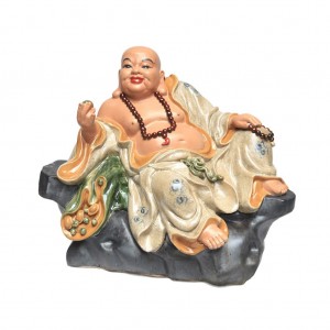 Tượng sứ Di lặc ngồi bệ đá men rạn cao 60cm rộng 70cm