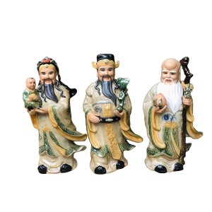 Tượng sứ Phúc Lộc Thọ men rạn cao 45cm
