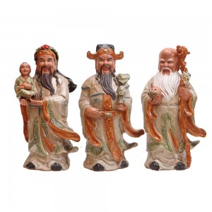 Tượng sứ Phúc Lộc Thọ men rạn cổ cao 40 cm