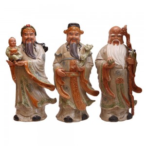 Tượng sứ Phúc Lộc Thọ men rạn cổ cao 58 cm