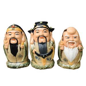 Tượng sứ Phúc Lộc Thọ men rạn dáng trứng cao 32cm