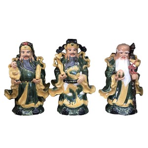 Tượng sứ Phúc Lộc Thọ men xanh cao 40cm
