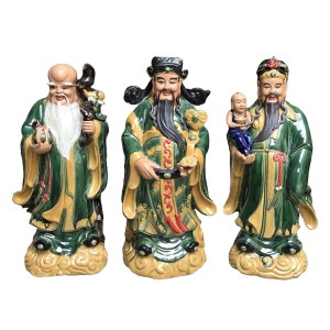Tượng sứ Phúc Lộc Thọ men xanh cao 70cm