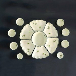 Bộ bát đĩa thờ cúng gia tiên vẽ nhụy sen nhỏ 45cm